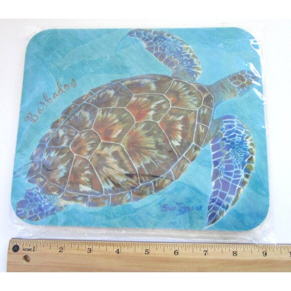 Sue Trew Mouse Pad 2008- Handpainted Turtle in Ocean -Barbados - Happy Hatchling - Picture 8 of 9